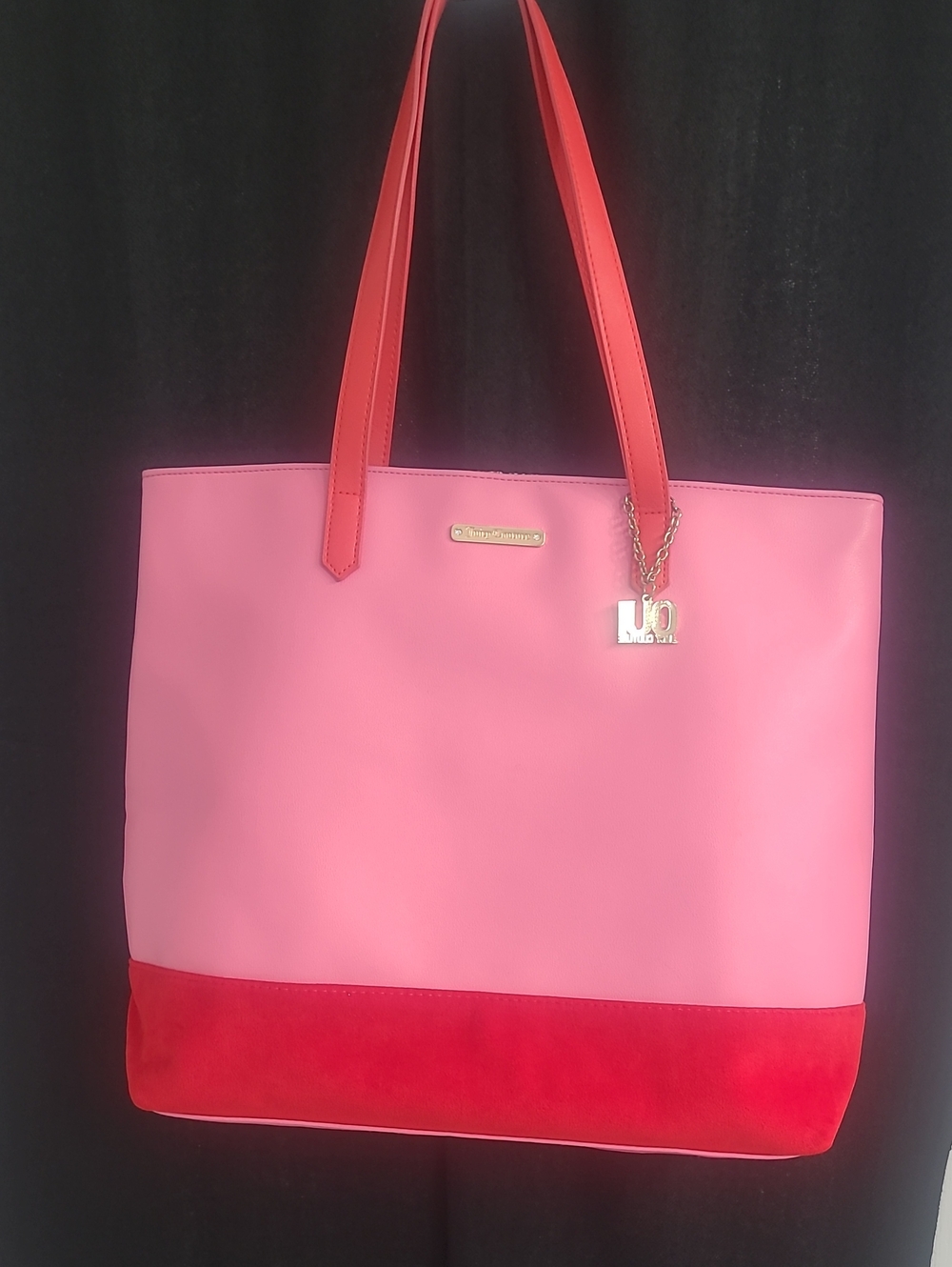 Juicy Couture Pink Tote with Red Accent Suede Base